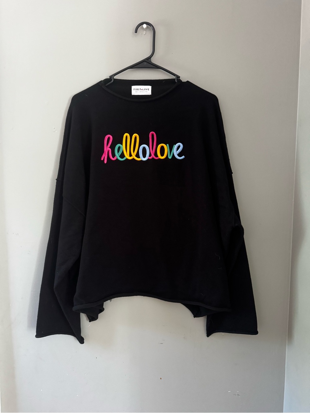 First Love Black Sweater with Rainbow 'hellolove' Embroidery - Picture 1 of 1